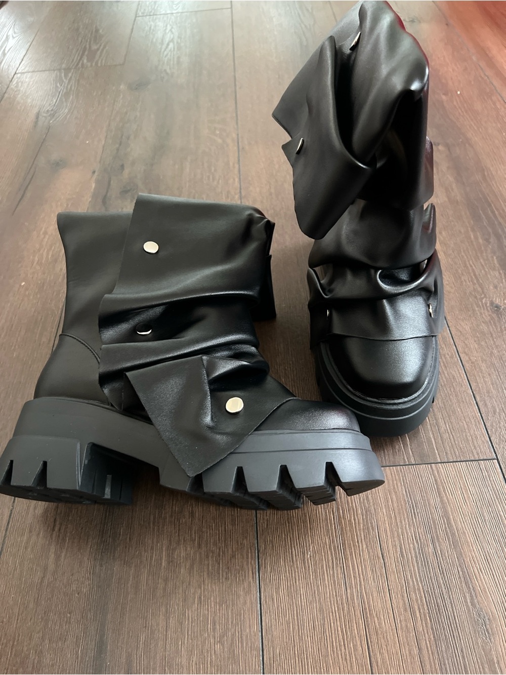 Women's Black Chunky Platform Moto Boots